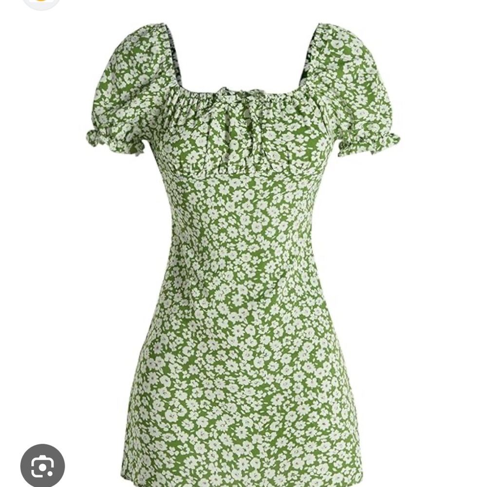 Green Floral Puff Sleeve Dress
